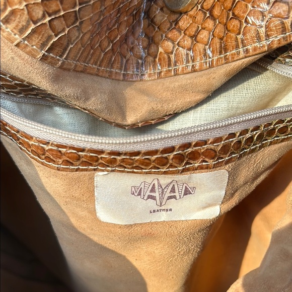 Vintage MAAN Brown Leather Snakeskin Textured Tote Bag GUC *defect* Suede Lining - Picture 8 of 15